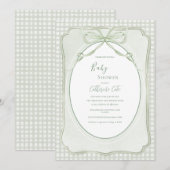 Invitation Baby Shower Vintage Gingham Vert (Devant / Derrière)