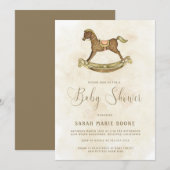 Invitation Baby shower vintage Gold Rocse Horse (Devant / Derrière)