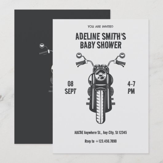 Invitation baby shower vintage icône moto (Devant / Derrière)