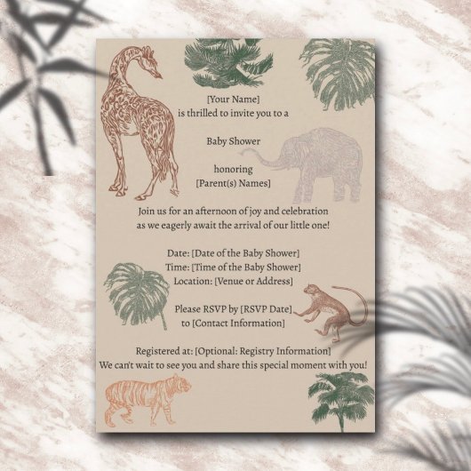 Invitation Baby shower vintage Jungle Safari
