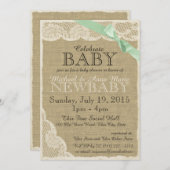 Invitation Baby shower vintage Lace Green Bow (Devant / Derrière)