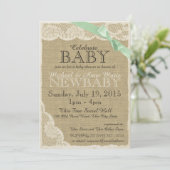 Invitation Baby shower vintage Lace Green Bow (Debout devant)