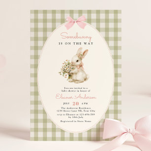 Invitation Baby-Shower Vintage Lapin à Carreaux