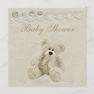 Invitation Baby shower vintage neutre de dentelle d'ours de