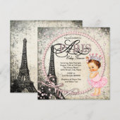 Invitation Baby shower vintage Paris (Devant / Derrière)