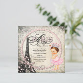 Invitation Baby shower vintage Paris (Debout devant)