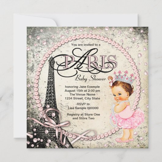 Invitation Baby shower vintage Paris (Devant)