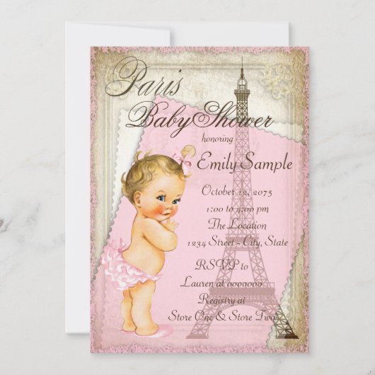 Invitation Baby shower vintage Paris (Devant)