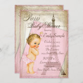 Invitation Baby shower vintage Paris (Devant / Derrière)