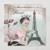 Invitation Baby shower vintage Paris (Devant / Derrière)
