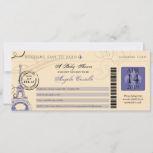 Invitation Baby shower Vintage Paris Boarding Pass