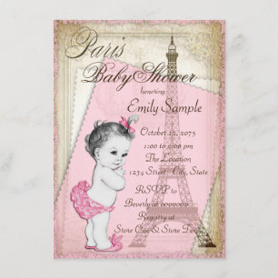 Invitation Baby shower Vintage Paris Rose et Or