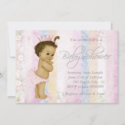 Invitation Baby shower vintage Pastel Rainbow (Devant)
