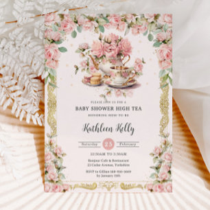 Invitation Baby shower vintage Pink Floral High Tea Party