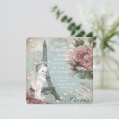 Invitation Baby shower vintage Pink Paris (Debout devant)