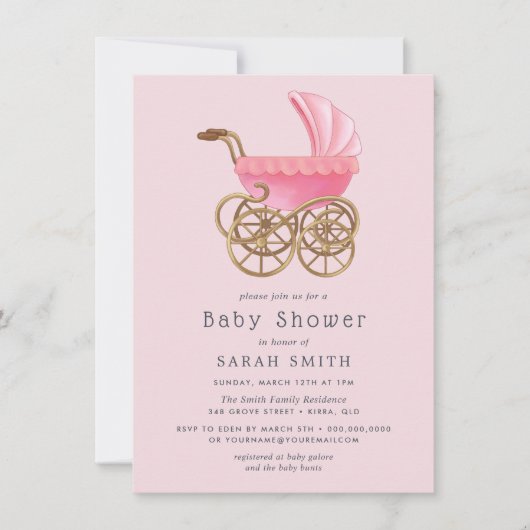 Invitation Baby shower vintage poule rose (Devant)