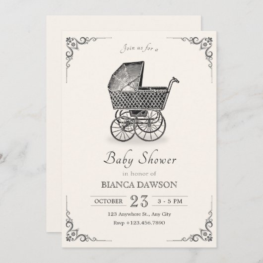 Invitation baby shower vintage pour bébé (Devant / Derrière)
