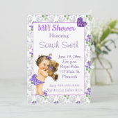 Invitation Baby shower vintage pour bébé fille (Debout devant)