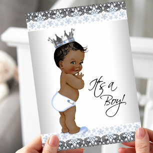 Invitation Baby shower vintage pour petit garçon afro-américa