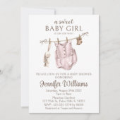 Invitation Baby shower vintage pour petite fille (Devant)