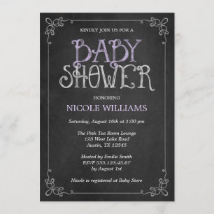 Invitation Baby shower vintage pourpre de tableau