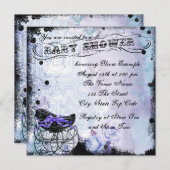 Invitation Baby shower vintage Pram Lavender violet (Devant / Derrière)