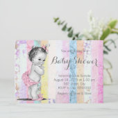 Invitation Baby shower vintage Rainbow Girl (Debout devant)