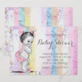 Invitation Baby shower vintage Rainbow Girl (Devant / Derrière)