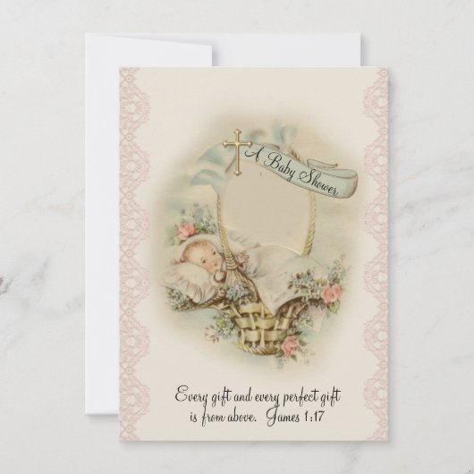 Invitation Baby shower Vintage religieux catholique (Devant)