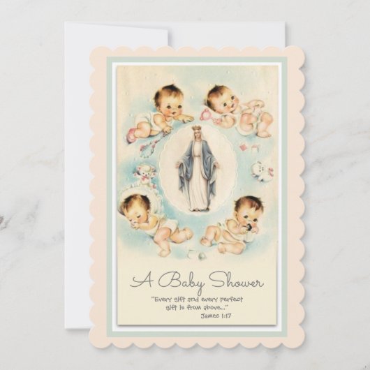 Invitation Baby shower Vintage religieux catholique (Devant)