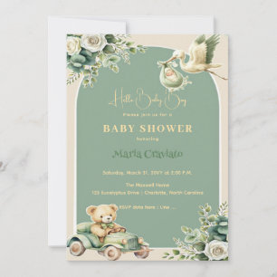 Invitation Baby shower vintage Ride & Teddy Pride