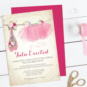 Invitation Baby shower vintage rose Ballerina fille