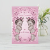 Invitation Baby shower vintage rose de princesse Twins (Debout devant)
