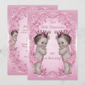 Invitation Baby shower vintage rose de princesse Twins (Devant / Derrière)