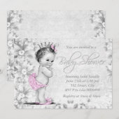 Invitation Baby shower Vintage rose et gris (Devant / Derrière)