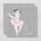 Invitation Baby shower vintage rose et gris (Devant / Derrière)