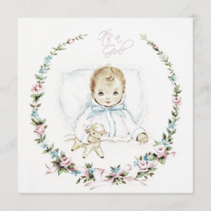 Invitation Baby shower vintage rose pour bébé fille