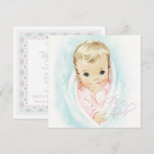 Invitation Baby shower vintage rose pour bébé fille (Devant / Derrière)