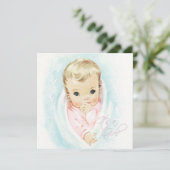 Invitation Baby shower vintage rose pour bébé fille (Debout devant)
