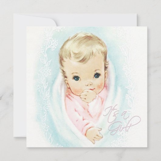 Invitation Baby shower vintage rose pour bébé fille (Devant)
