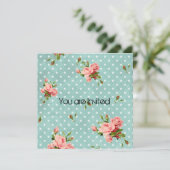 Invitation Baby shower Vintage Roses roses (Debout devant)