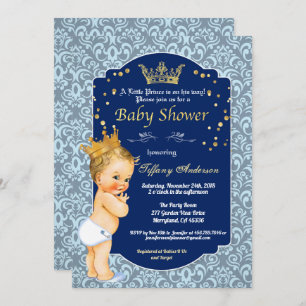 Invitation baby shower vintage royal bleu