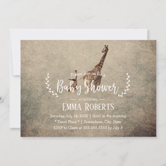 Invitation Baby shower vintage Safari Giraffe (Devant)