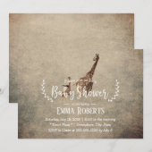 Invitation Baby shower vintage Safari Giraffe (Devant / Derrière)