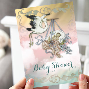 Invitation Baby shower vintage Stork