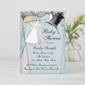 Invitation Baby shower vintage Stork (Debout devant)