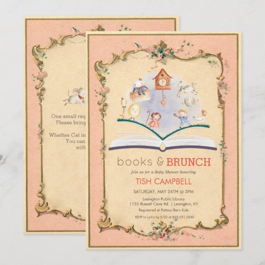 Invitation Baby shower vintage Storybook (Devant / Derrière)
