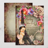 Invitation Baby shower vintage Tour Eiffel Paris (Devant / Derrière)