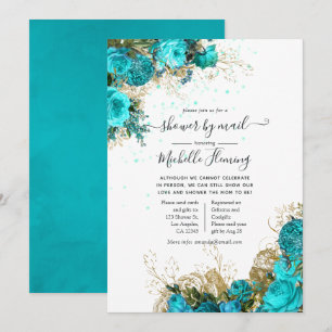 Invitation Baby shower vintage Turquoise et Or par la poste