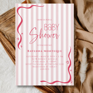 Invitation Baby Shower Vintage Vague aux Baies Rose Clair